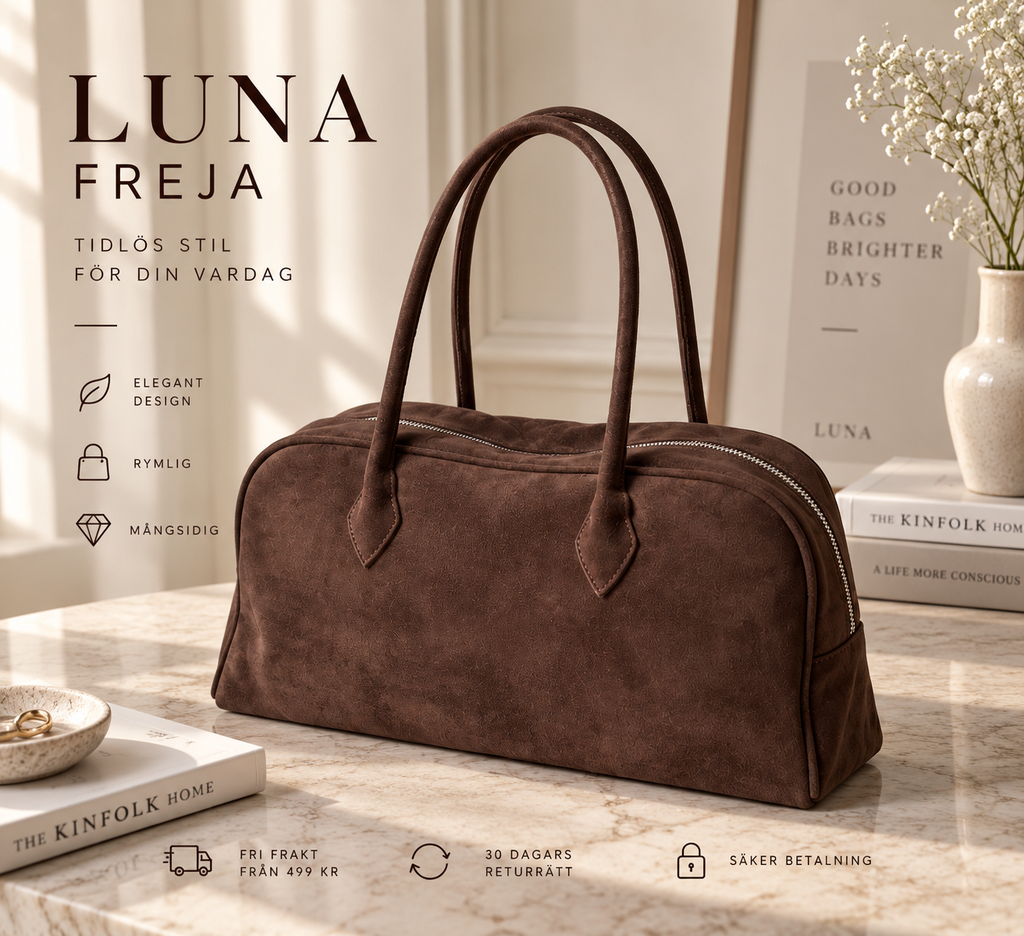 LUNA FREJA – Rymlig retro axelväska i mockaimitation