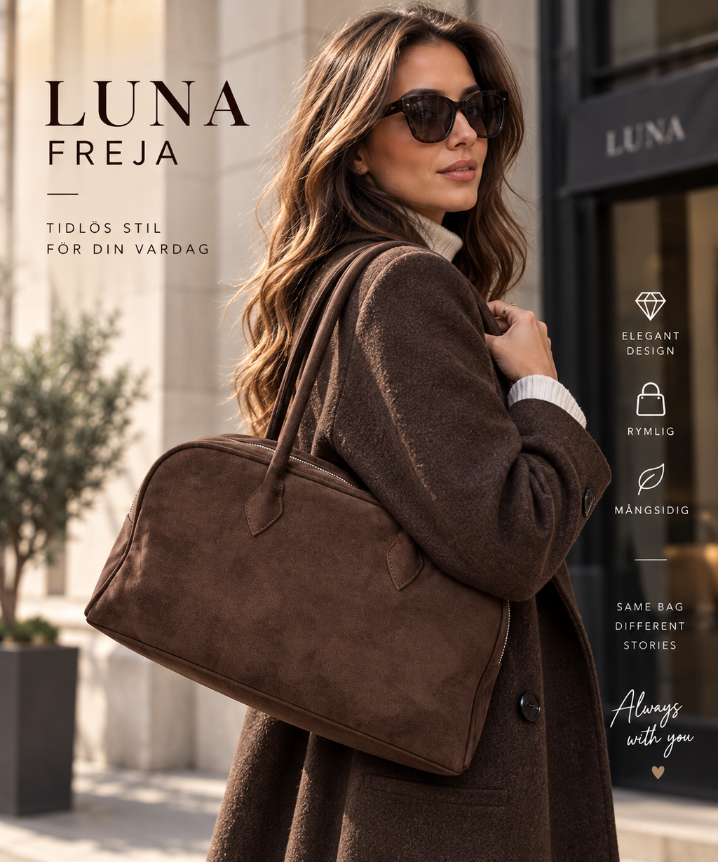 LUNA FREJA – Rymlig retro axelväska i mockaimitation
