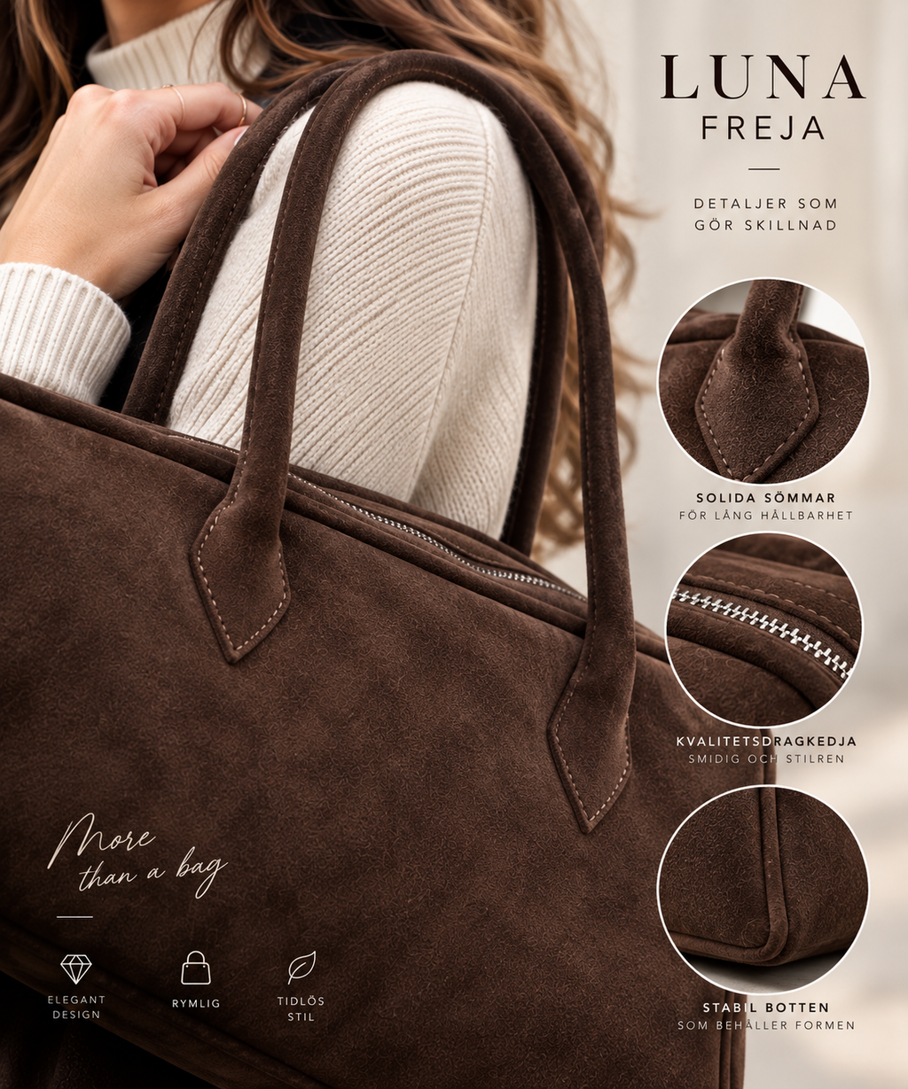LUNA FREJA – Rymlig retro axelväska i mockaimitation