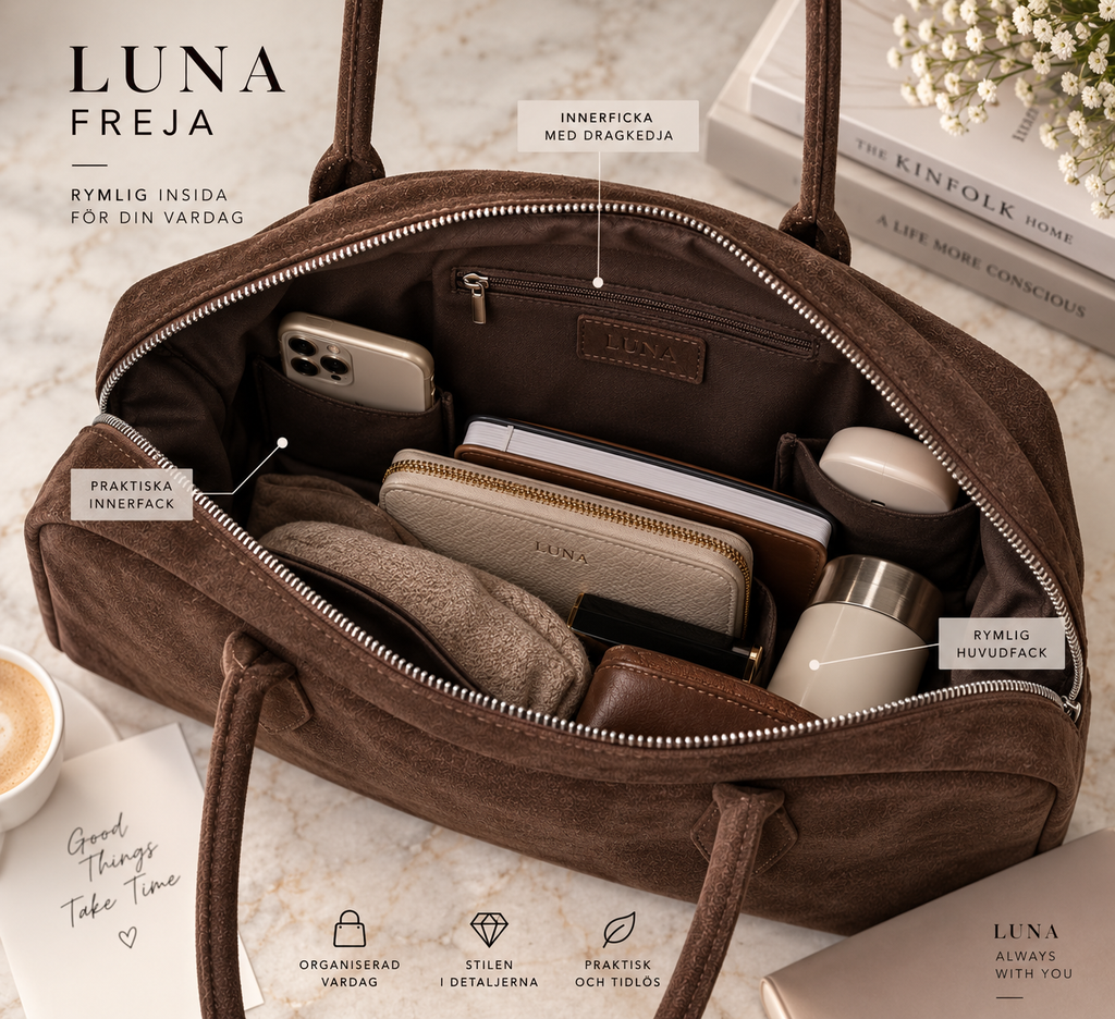 LUNA FREJA – Rymlig retro axelväska i mockaimitation