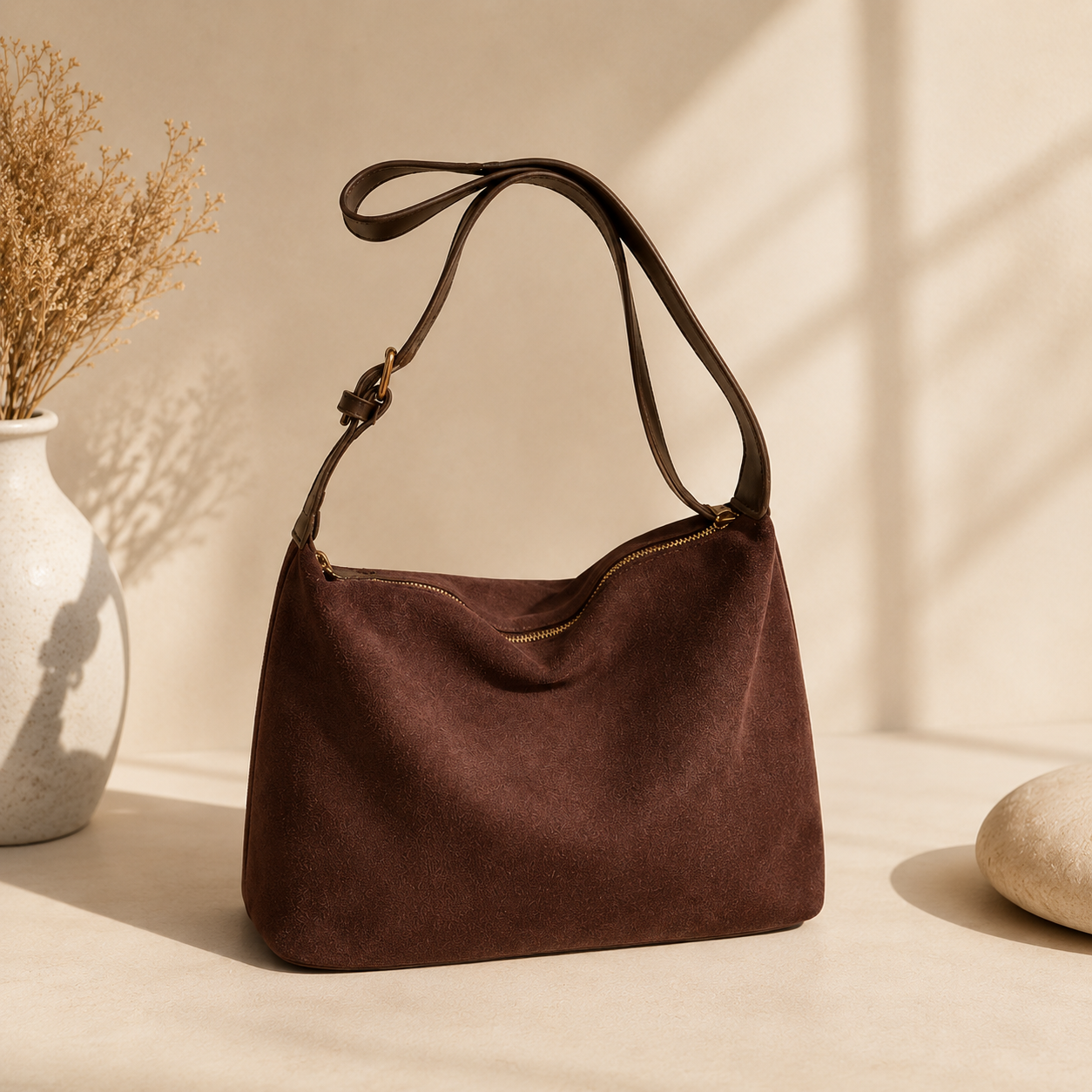 MIRA — Rymlig axelväska i läderlook