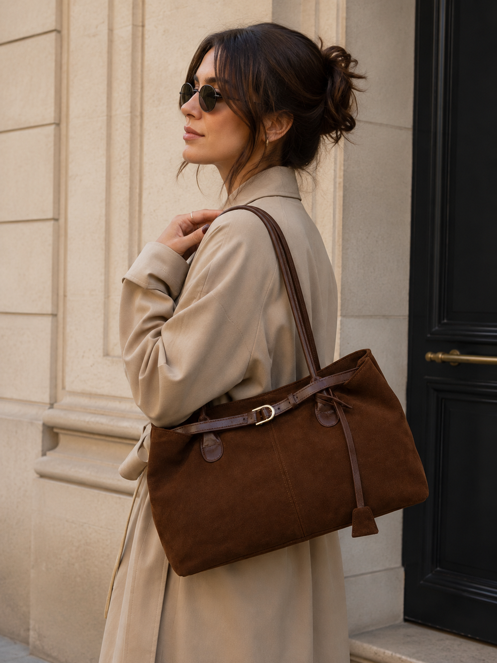 LUNA ALMA – rymlig axelväska i nubucklook