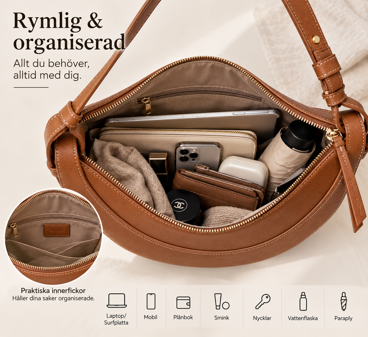 LUNA NORA – elegant hobo-väska i mockaimitation