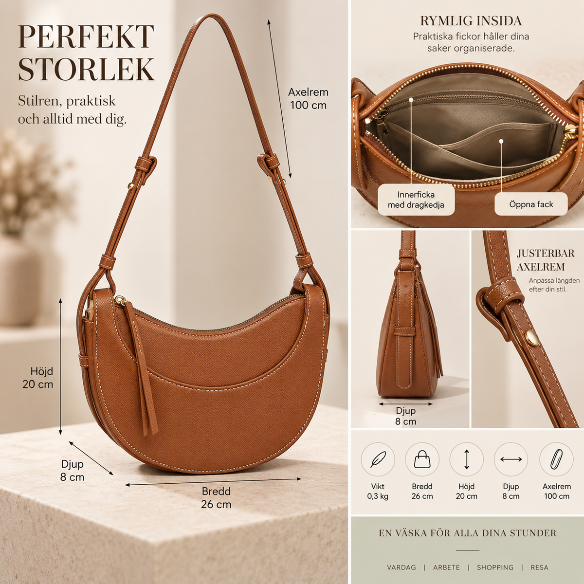 LUNA NORA – elegant hobo-väska i mockaimitation