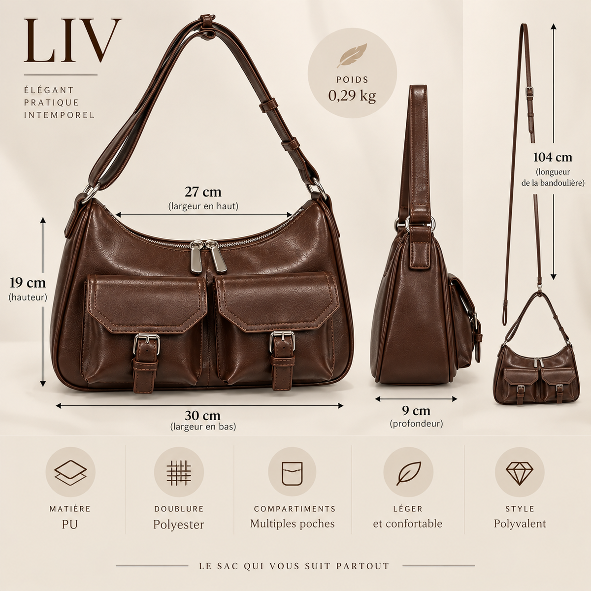 LUNA LIV – stilren axelväska i vintage-look