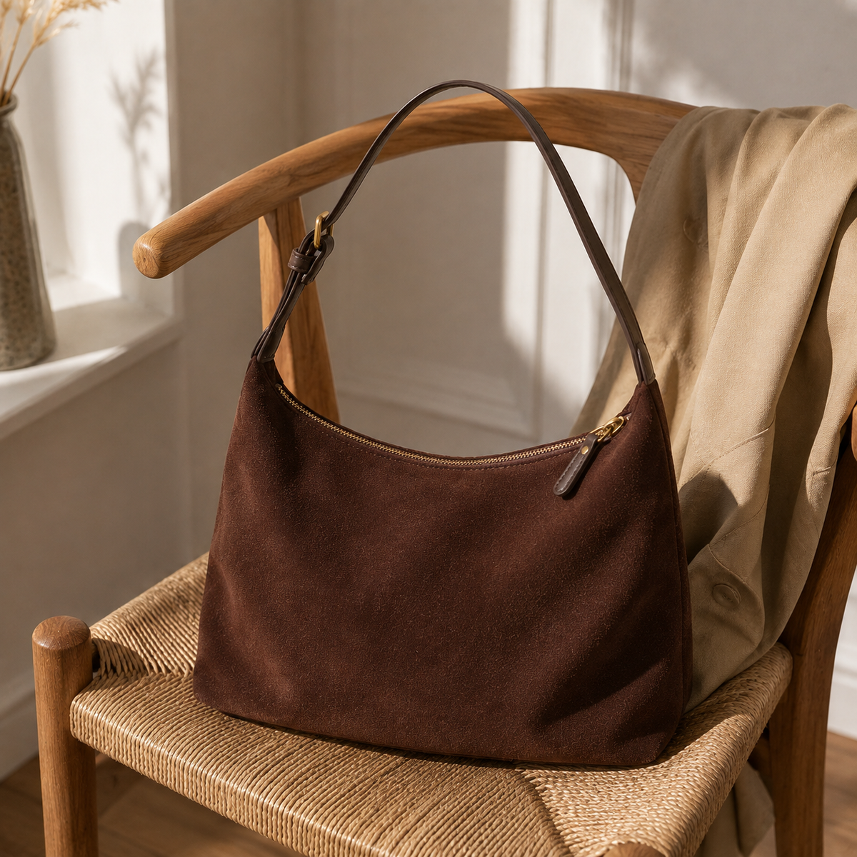 Elegant brun mockaväska för vardag och shopping